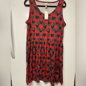 New With Tags Red Plaid Print Disney Dress with Pockets